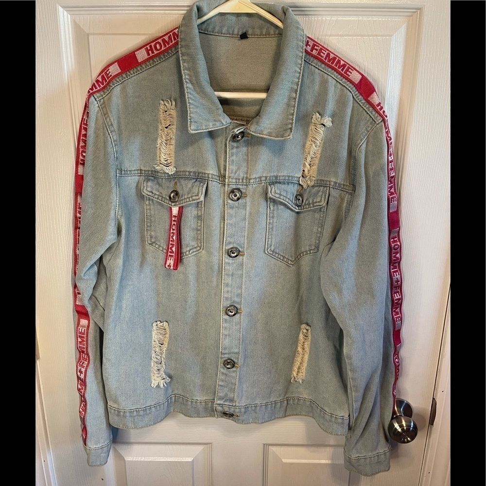 Destroyed jean jacket sz L